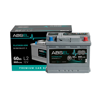 Аккумулятор AGM ABSEL PLATINUM AGM 12V L2 60Ah 660A (0) ОП (легковая) type EURO (242x175x190)