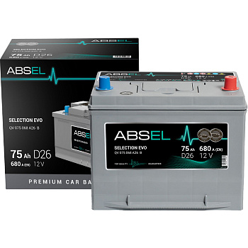 Аккумулятор SLI ABSEL SELECTION EVO 12V D26 75Ah 680A (0) ОП (легковая) type ASIA (260x172x221)