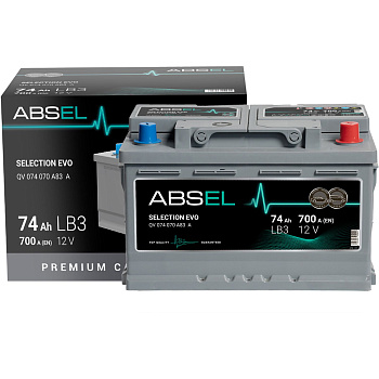 Аккумулятор SLI ABSEL SELECTION EVO 12V LB3 74Ah 700A (0) ОП (легковая) type EURO (278x175x175)