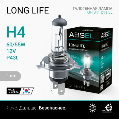 Лампа галогенная H4 P43t 12V 60/55W LONG LIFE