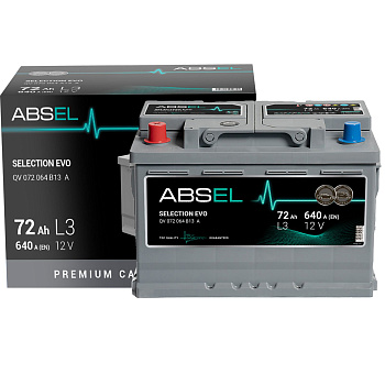 Аккумулятор SLI ABSEL SELECTION EVO 12V L3 72Ah 640A (1) ПП (легковая) type EURO (278x175x190)