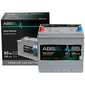 Аккумулятор SLI ABSEL SELECTION EVO 12V D23 60Ah 520A (1) ПП (легковая) type ASIA (229x175x223)