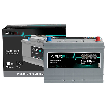 Аккумулятор SLI ABSEL SELECTION EVO 12V D31 90Ah 820A (0) ОП (легковая) type ASIA (305x171x226)